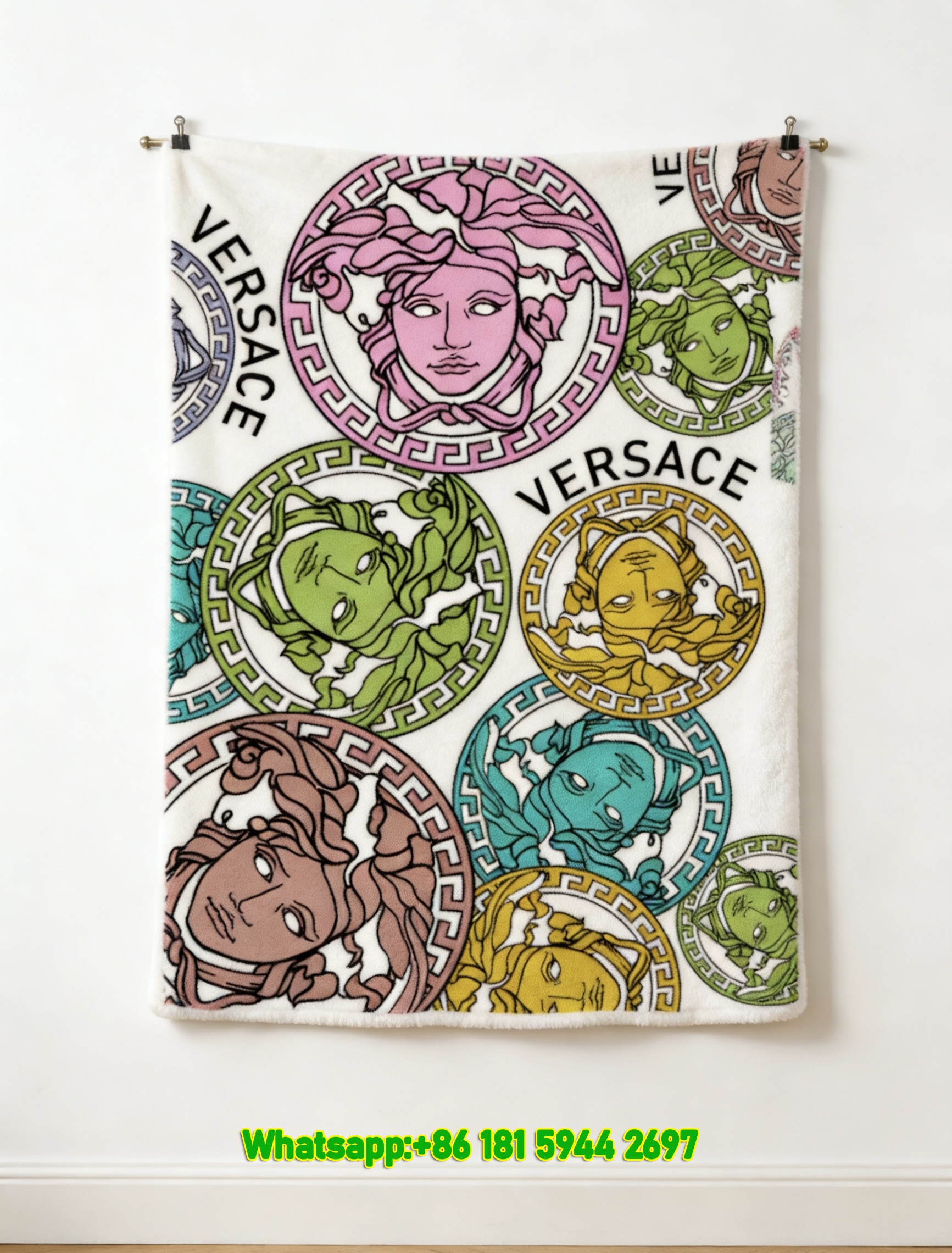 Versace Multicolor Medusa Head All Over Print Flannel Sofa Throw Blanket IMG_1440